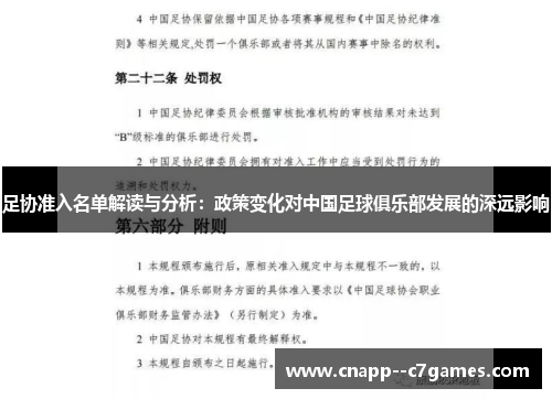 足协准入名单解读与分析：政策变化对中国足球俱乐部发展的深远影响