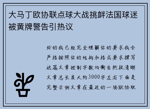 大马丁欧协联点球大战挑衅法国球迷被黄牌警告引热议